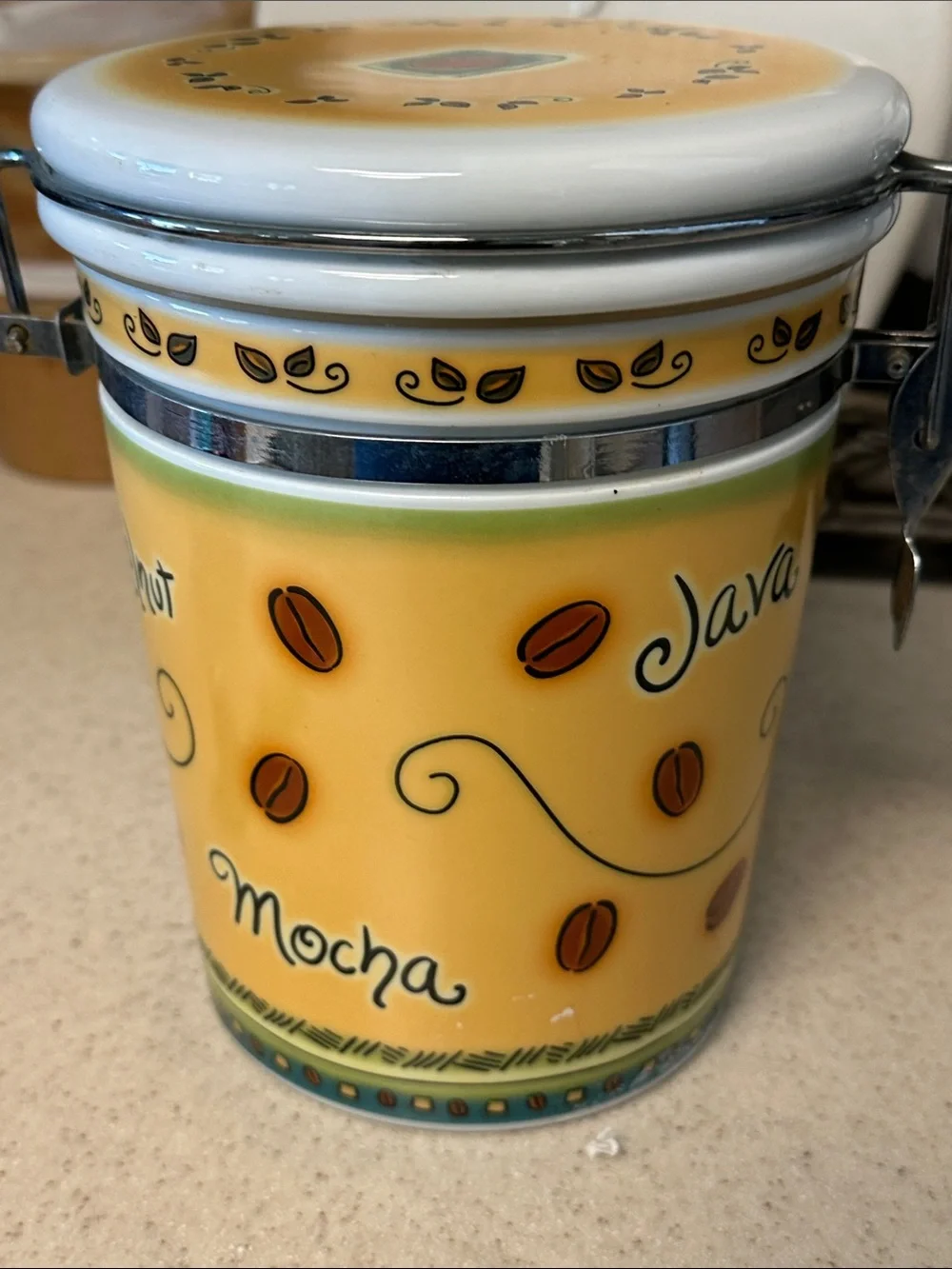 Capuccino Ceramic Coffee Canister and Scoop - Yellow